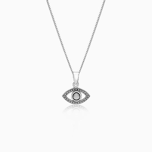 Oxidised Silver Evil Eye Pendant with Box Chain