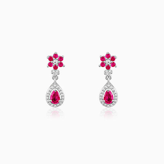 Silver Pink Flower Mini Drop Earrings