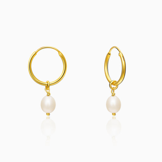 Golden Pearl Drop Hoops