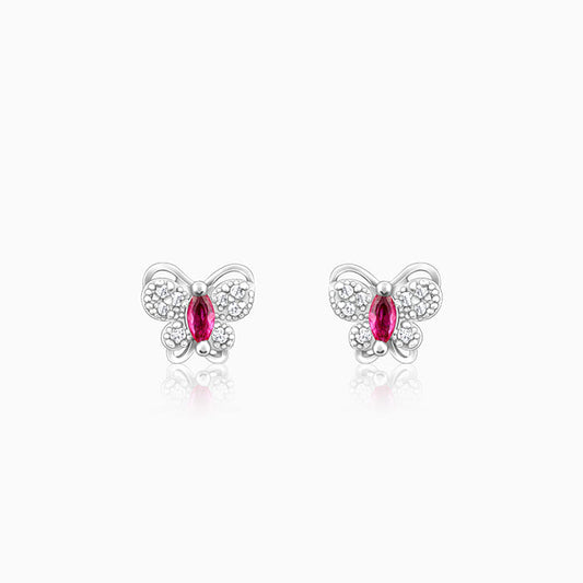 Silver Pop Pink Studded Butterfly Studs