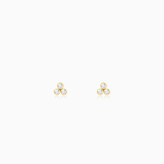 Golden Three-Stoned Stud  Earrings