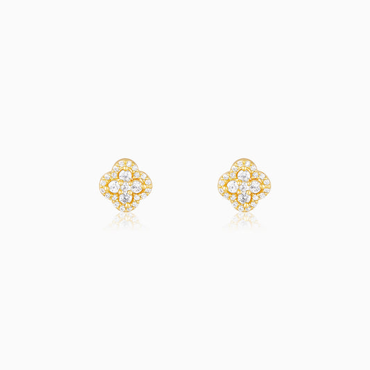 Golden Pansy Flower Earrings