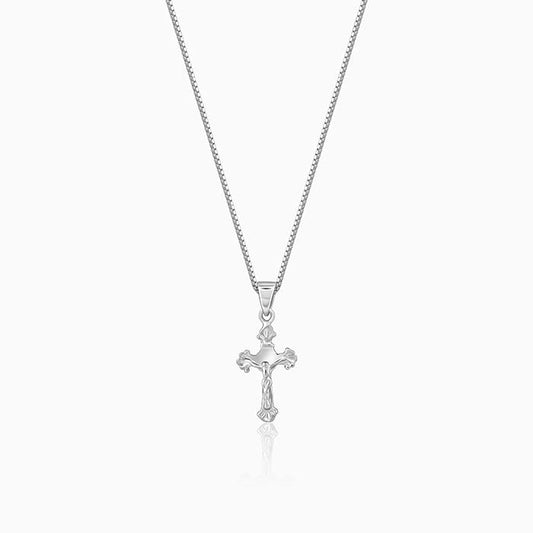 Silver Striped Cross Pendant with Box Chain For Him