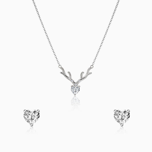 Silver Deer Solitaire Heart Set