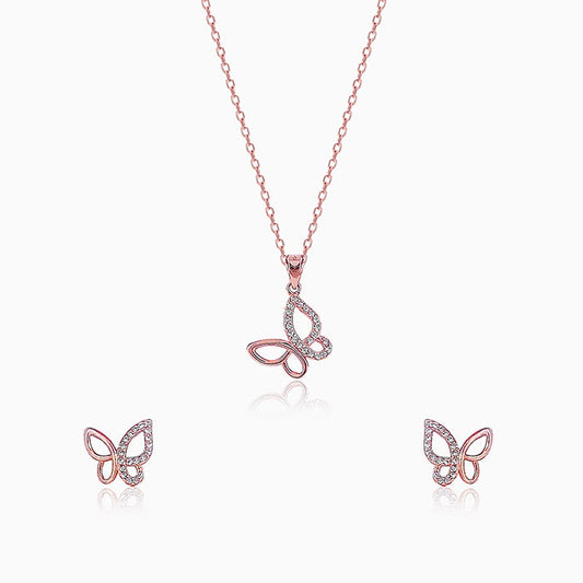 Manali's Rose Gold Studded Butterfly Set with Link Chain